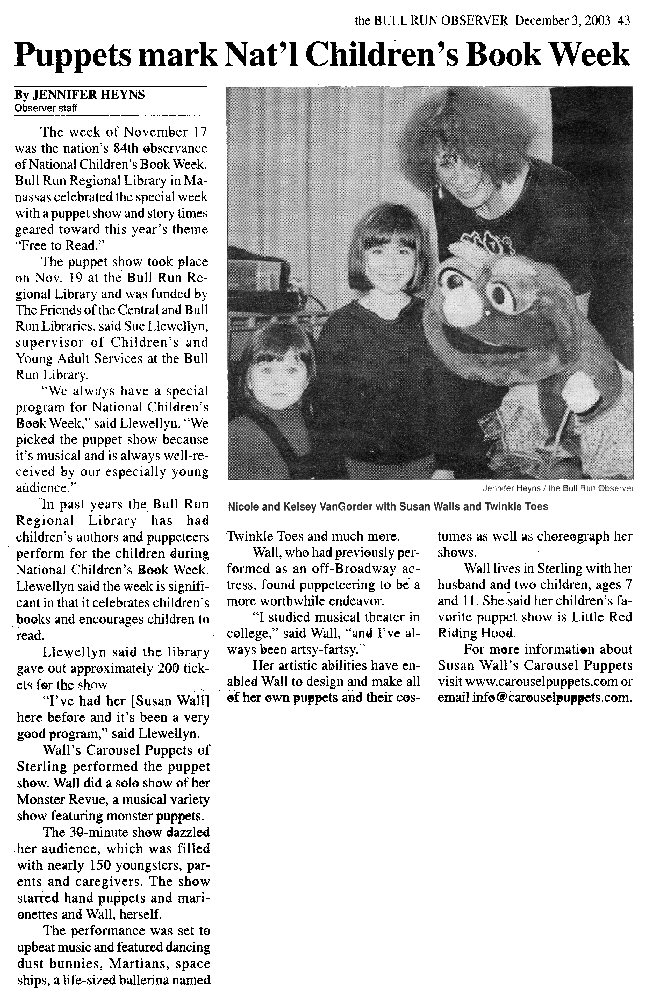 Article from Bull Run Observer, December 3, 2003