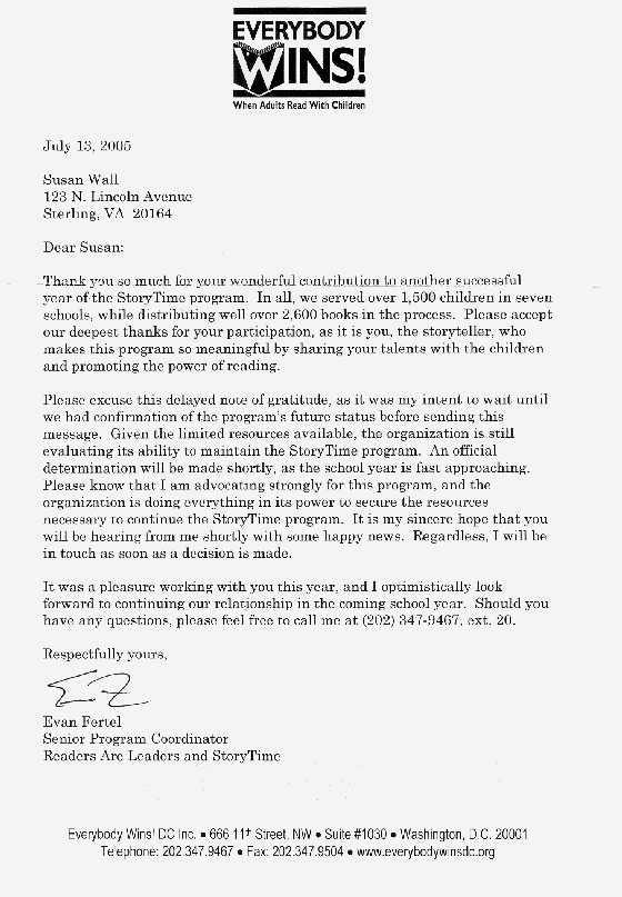 Letter from Everybody Wins