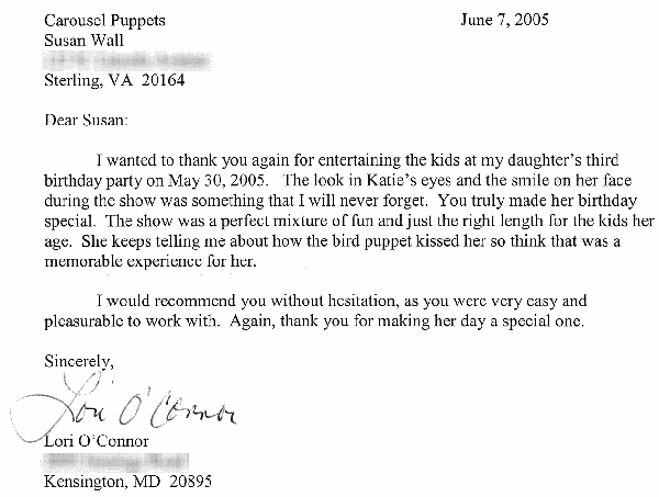 Letter from Lori O'Connor