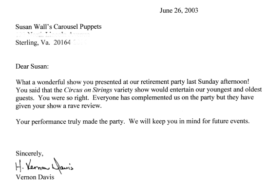Letter from Vernon Davis